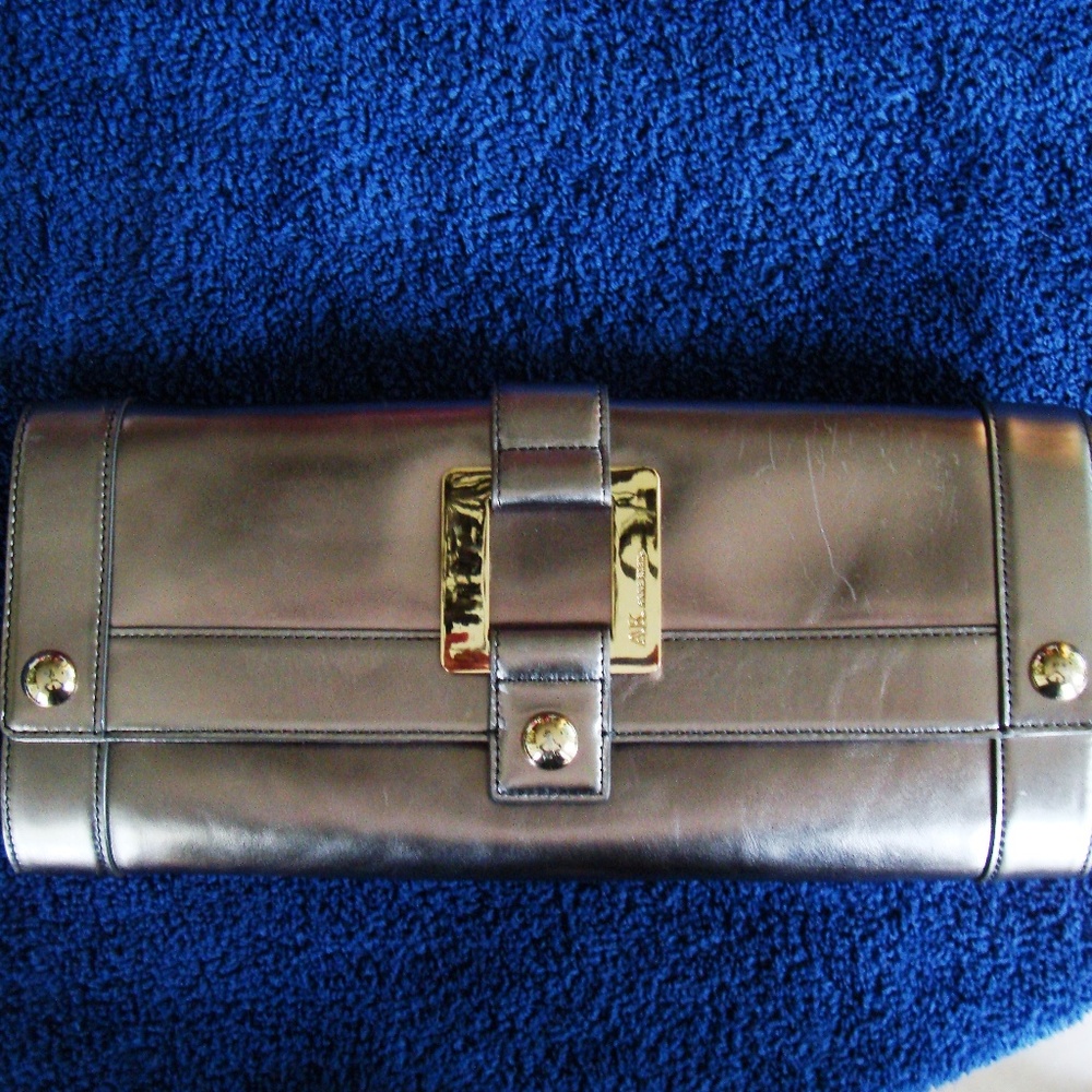 Anne Klein Silver Leather Clutch Crossbody